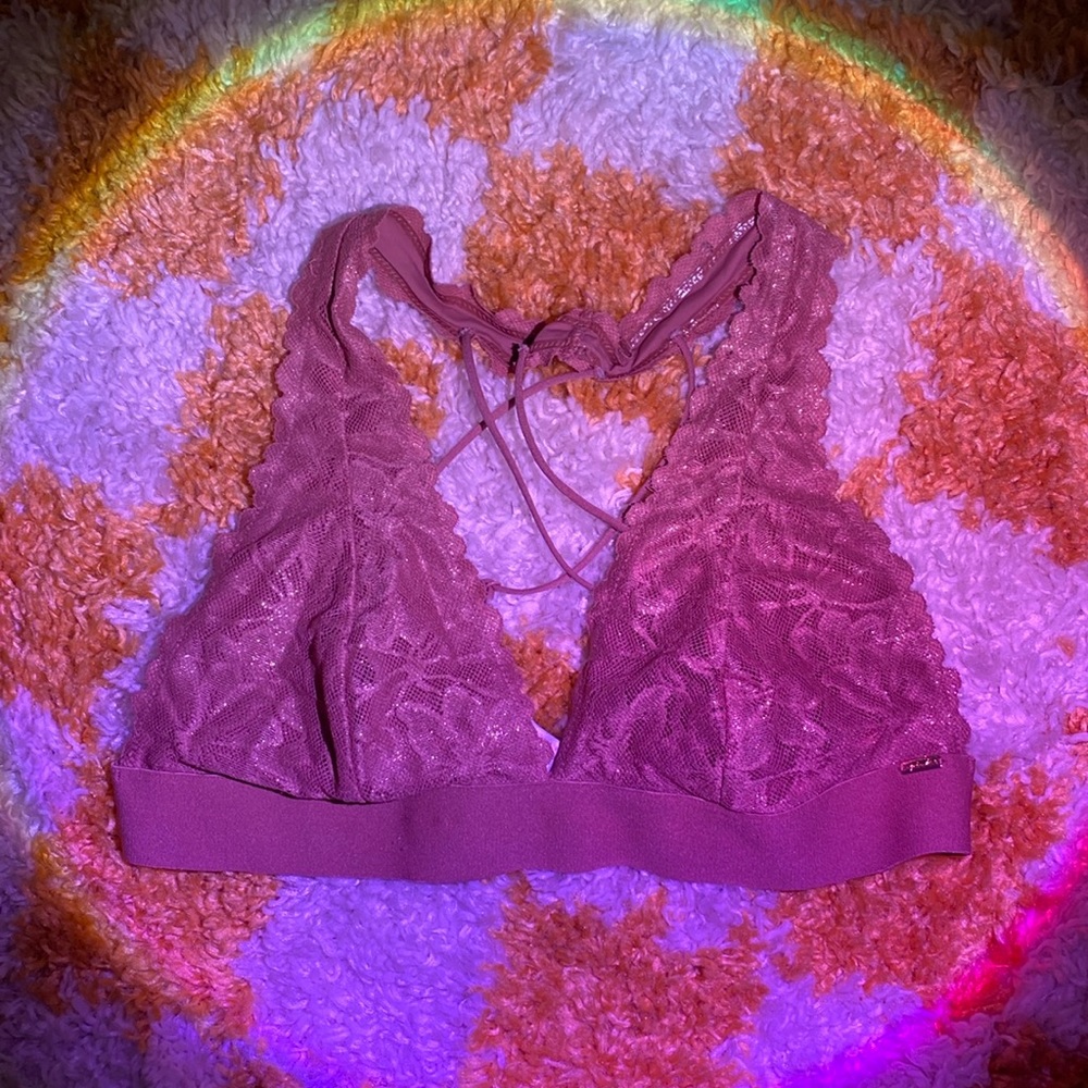 PINK VS Lace Halter Bralette Rose Gold
